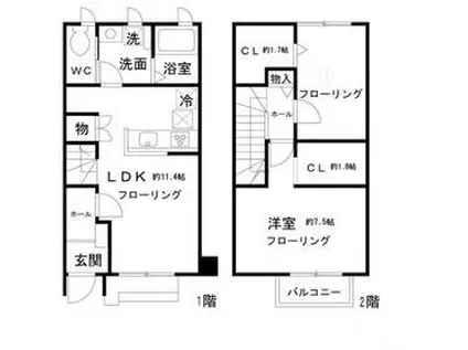小田急線 新百合ケ丘駅 徒歩12分 2階建 築10年(2LDK/1階)の間取り写真