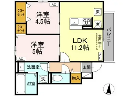 Rエイト・コウヤマ B(2LDK/1階)の間取り写真
