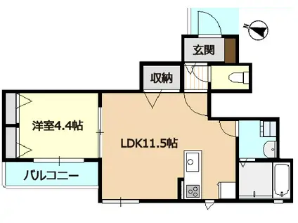 プリモフィオーレ(1LDK/2階)の間取り写真