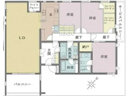 マジェス元麻布ガーデンズD棟(3LDK/3階)の間取り写真