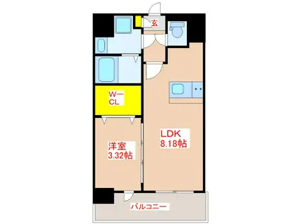 リアンシエルブルー高麗(1LDK/2階)の間取り写真