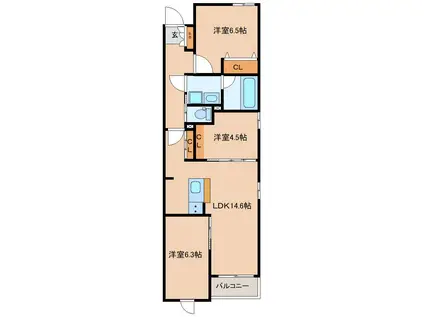 宮千代3丁目AP(3LDK/2階)の間取り写真