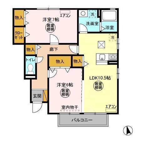 メルシーモアB(2LDK/1階)の間取り写真