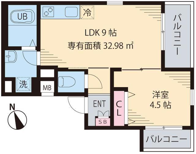 シャトル聖 小金井(1LDK/1階)の間取り写真