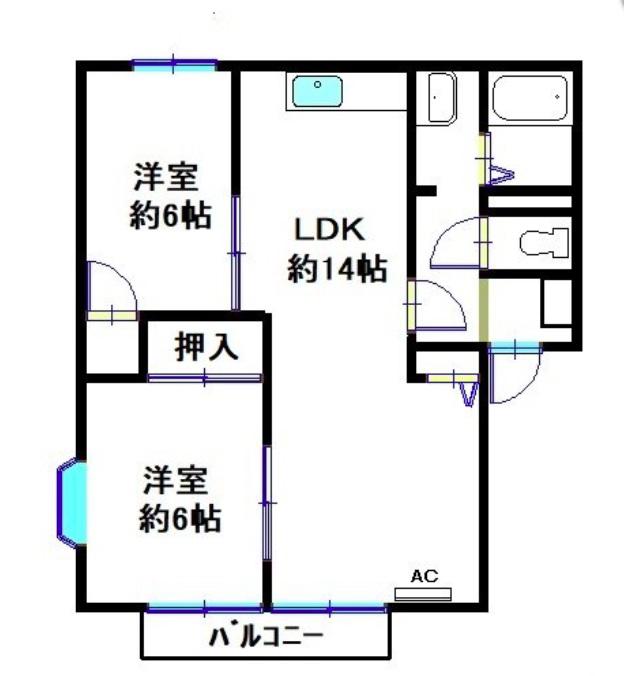 オリンポスB(2LDK/2階)の間取り写真