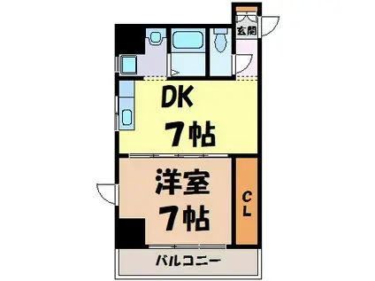 レジデンシア東別院(1DK/11階)の間取り写真