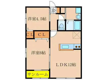 WINWIN札元I棟(2LDK/1階)の間取り写真