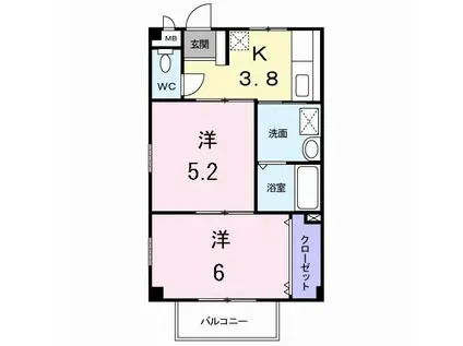 プラッツハオス南(2K/2階)の間取り写真