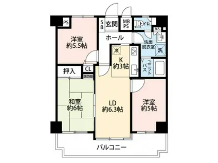 ホーユウパレス吉野町(3LDK/8階)の間取り写真