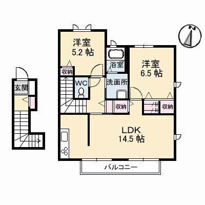 モンターニュB棟(2LDK/2階)の間取り写真