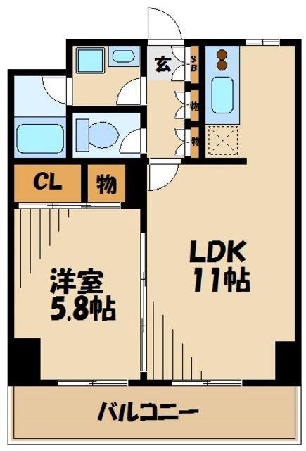 ベェルヴェル稲城(1LDK/5階)の間取り写真