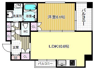 K・H・E(1LDK/6階)の間取り写真