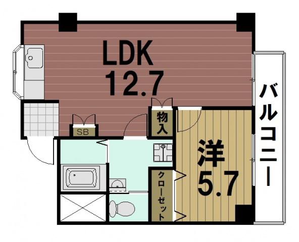 開花エレガンス(1LDK/2階)の間取り写真