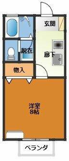 セジュールFUJIB棟(1K/2階)の間取り写真
