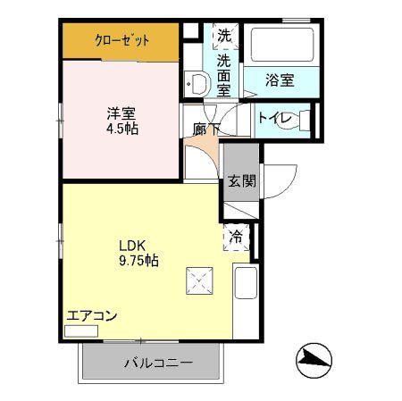KTアパートメント(1LDK/1階)の間取り写真