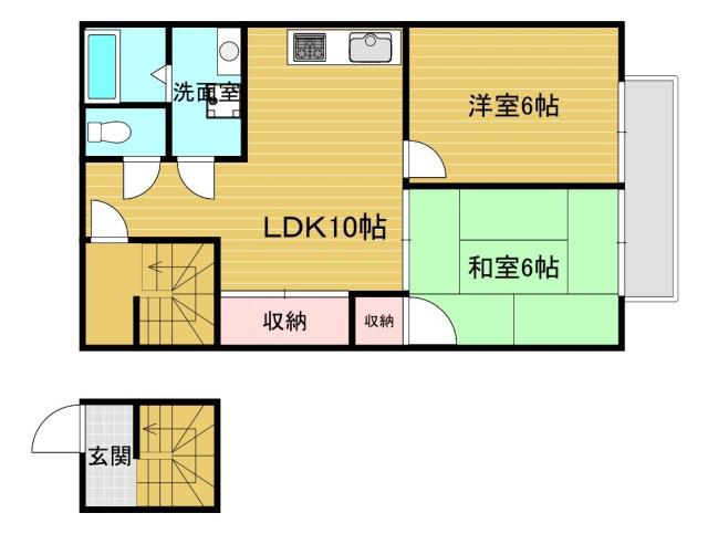 吉田近衛町集合(2LDK/2階)の間取り写真