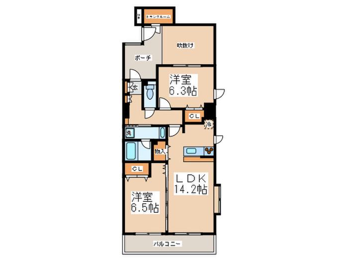 ムーンシャイニー壱番館(2LDK/4階)の間取り写真