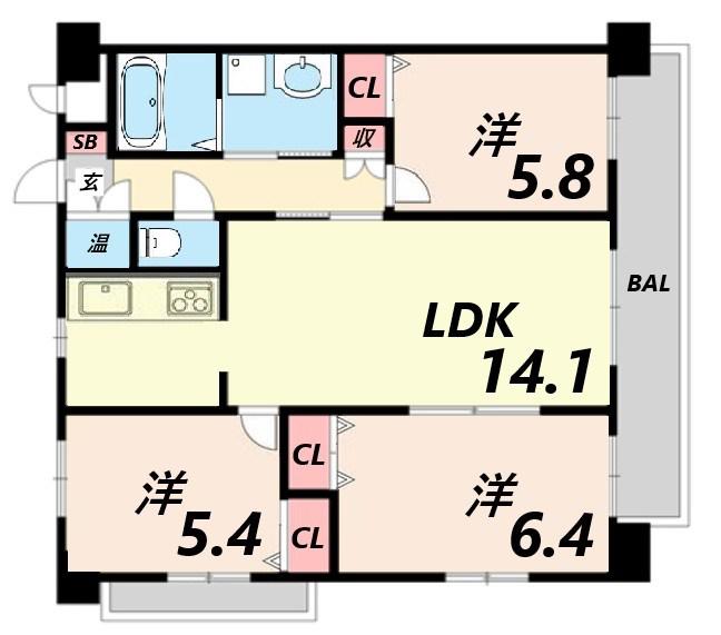 マノワール(3LDK/7階)の間取り写真