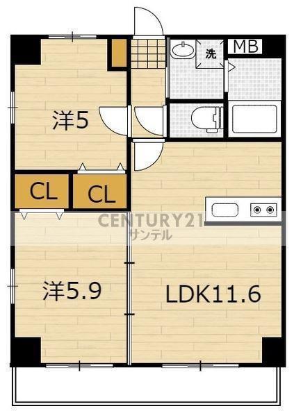 BLU MARE(2LDK/6階)の間取り写真