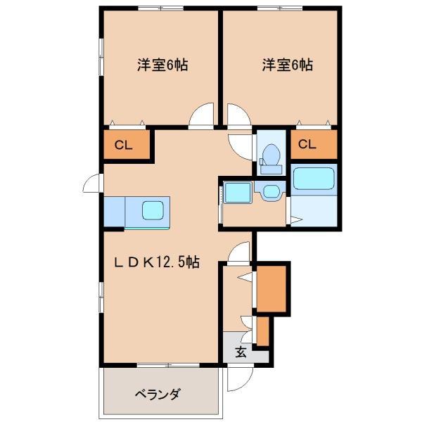 ティアモ(2LDK/1階)の間取り写真