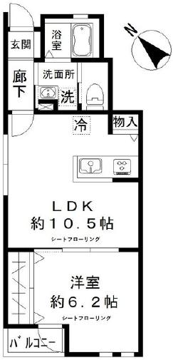 カリーノ(1LDK/1階)の間取り写真