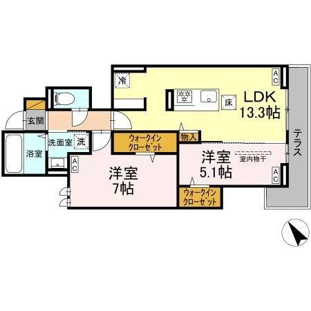 YAMAJUII(2LDK/1階)の間取り写真