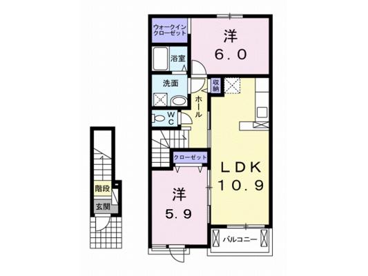 グレイスフルー レジデンス・B(2LDK/2階)の間取り写真