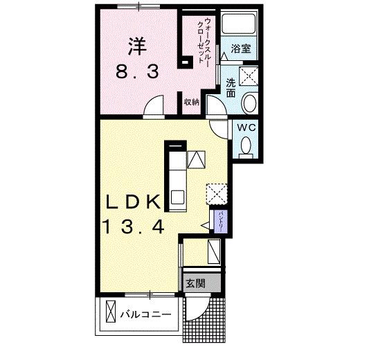 マリオ今国府町B(1LDK/1階)の間取り写真