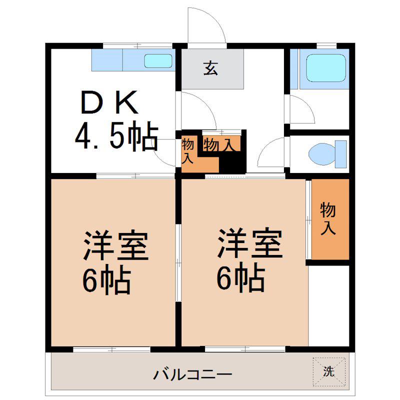 加藤ハイツ(2DK/3階)の間取り写真