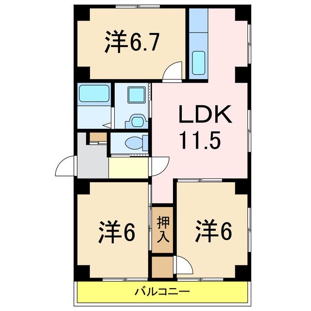 第2マンション喜多(3DK/3階)の間取り写真
