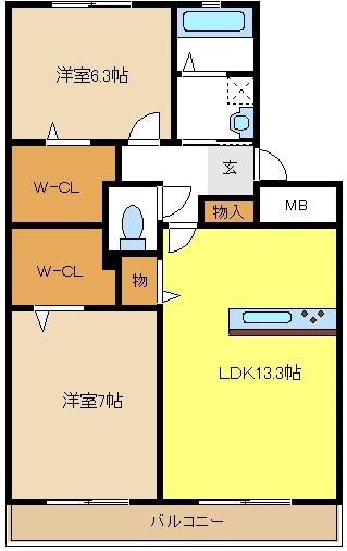 ラピス本郷(2LDK/2階)の間取り写真