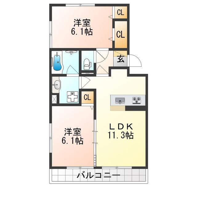 グランソレイユ西院(2LDK/2階)の間取り写真