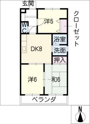 エターナル(3DK/1階)の間取り写真