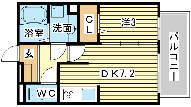 ルミエ広畑本町(1DK/1階)の間取り写真