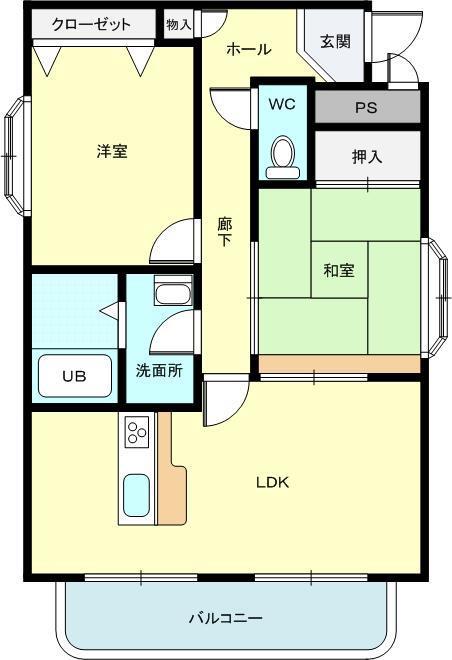 ドミシル谷辻(2LDK/2階)の間取り写真