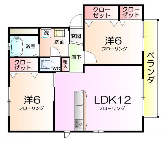 ボンヌシャンス(2LDK/1階)の間取り写真