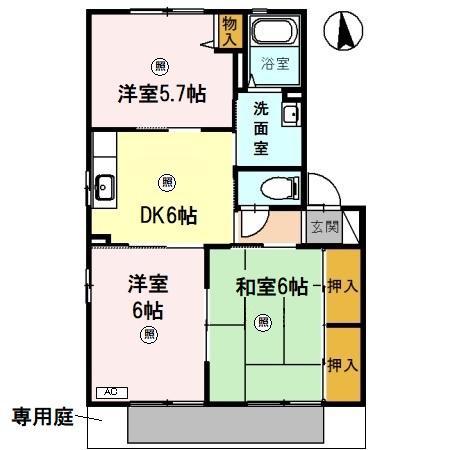 ディアス八重 A棟(3DK/1階)の間取り写真