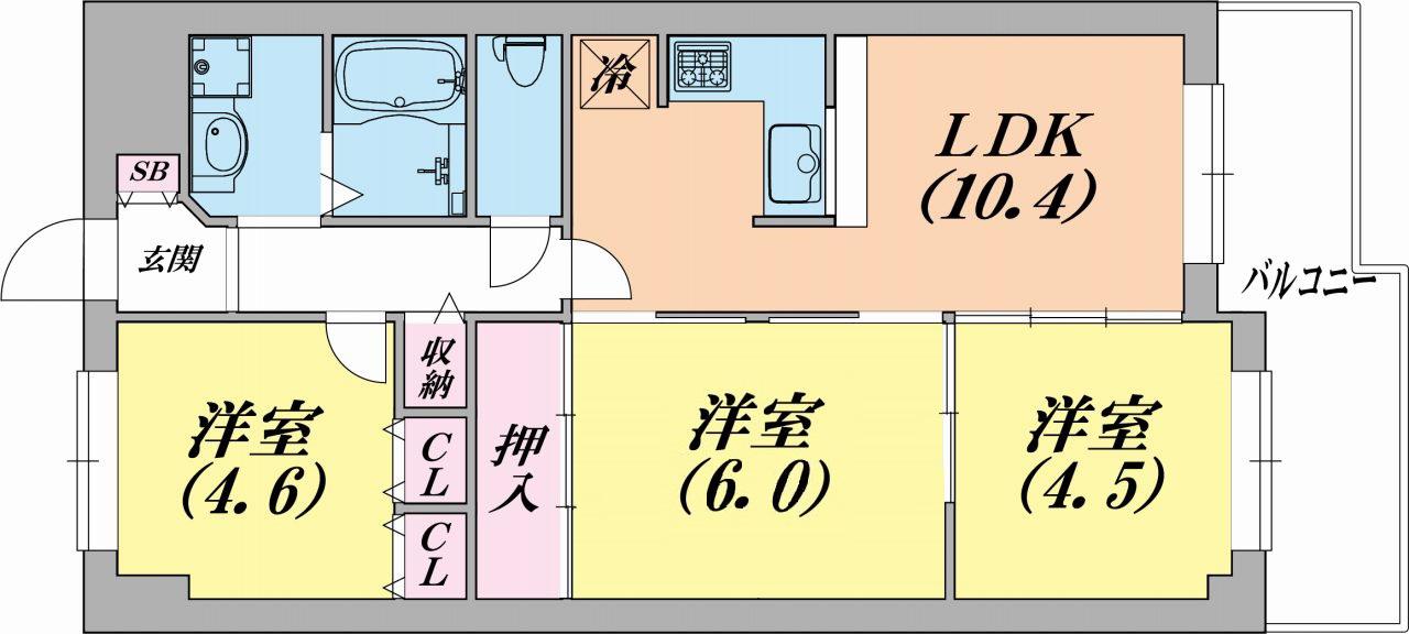 ロイヤル神戸山の街(3LDK/2階)の間取り写真