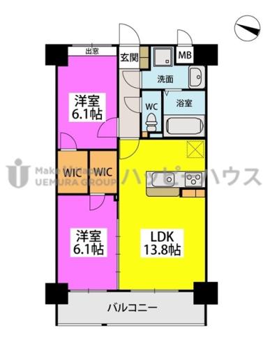 カーサプラス香椎駅前(2LDK/8階)の間取り写真
