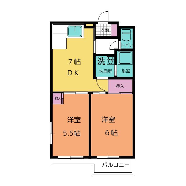 メゾンド城所(2DK/2階)の間取り写真