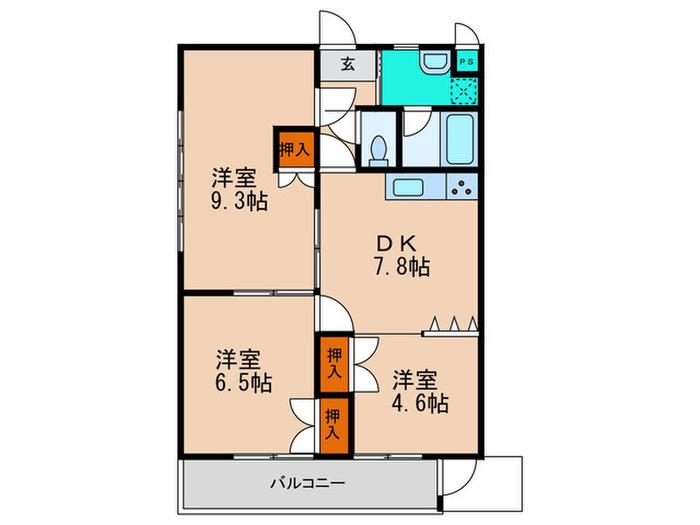 コーポ宮瀬(3DK/1階)の間取り写真