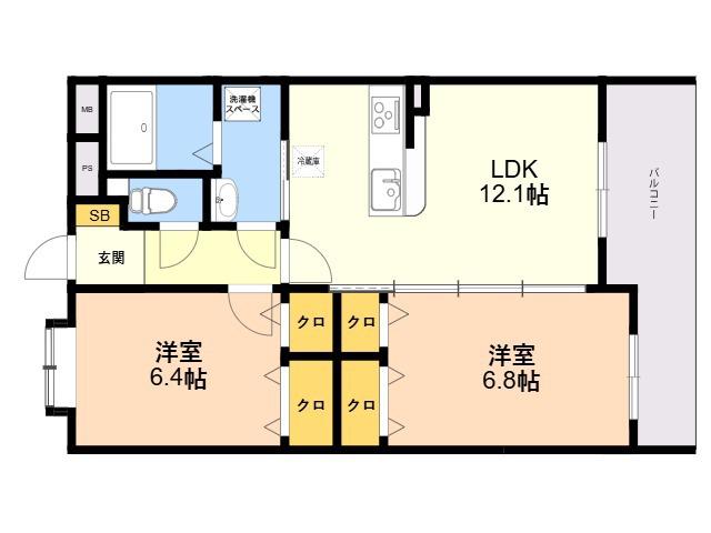 エントピアⅤ(2LDK/1階)の間取り写真
