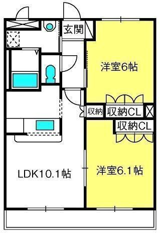 HILLSIDE イースト(2LDK/1階)の間取り写真