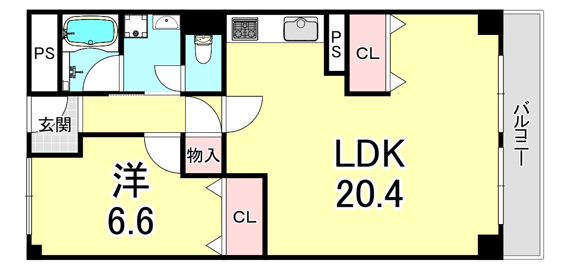 ユニハイツ朝霧(1LDK/6階)の間取り写真