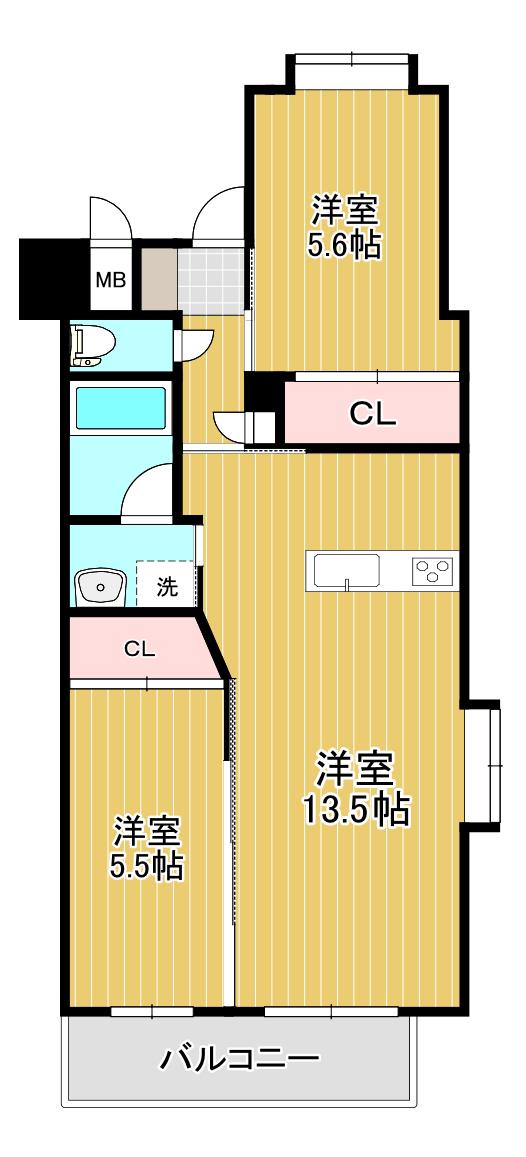 ウイングス西本(2LDK/3階)の間取り写真