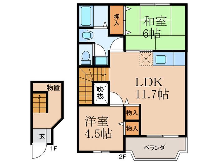 エスタシオン三毛門I(2LDK/2階)の間取り写真