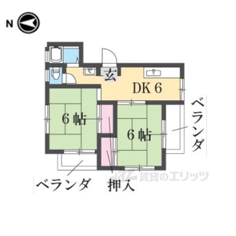 大奥マンション B棟(2K/3階)の間取り写真