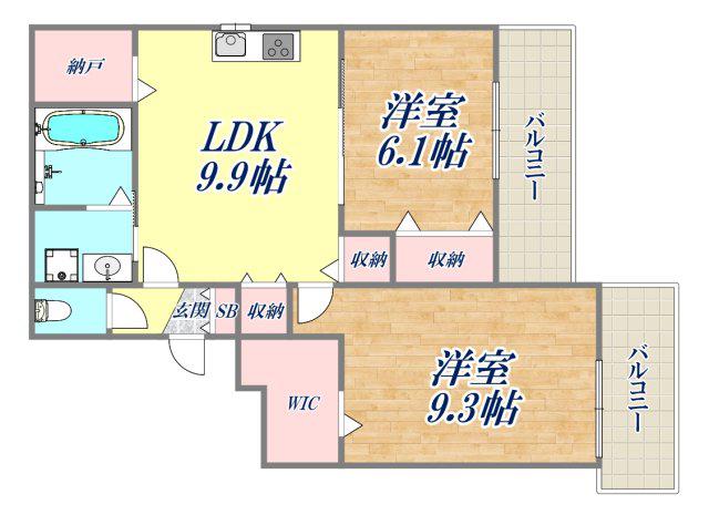 グリーンヒル・甲東(2LDK/2階)の間取り写真