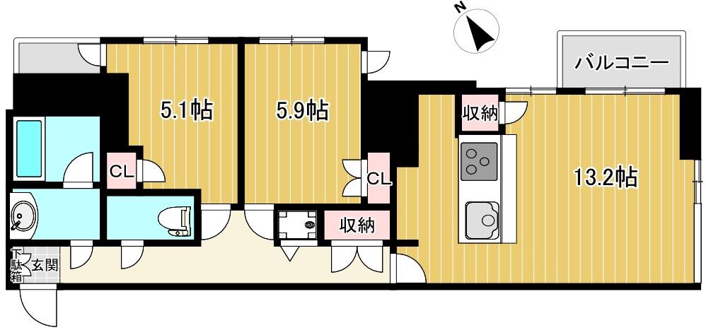 ムルーエ築地(2LDK/4階)の間取り写真