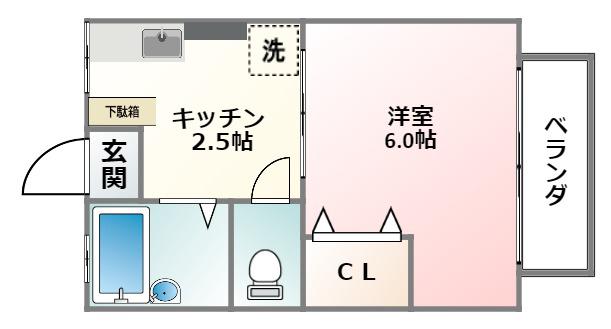 霞ハイム(1K/1階)の間取り写真